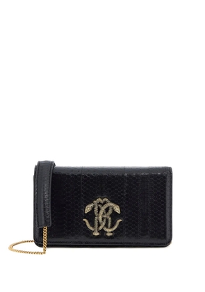 Roberto Cavalli Mirror Snake-plaque crossbody bag - Black