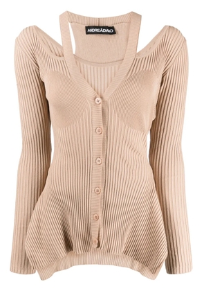 ANDREĀDAMO cut-out ribbed-knit cardigan - Pink