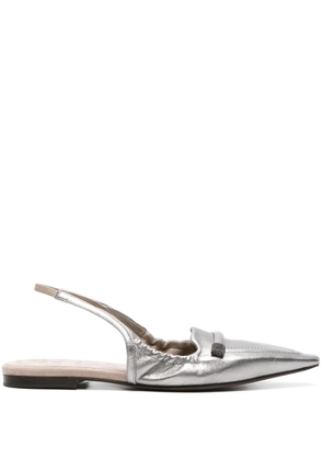 Brunello Cucinelli pointed-toe slingback ballerina shoes - Silver