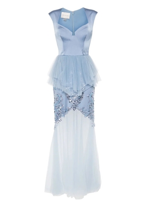 Gemy Maalouf sequin-embellished panelled gown - Blue