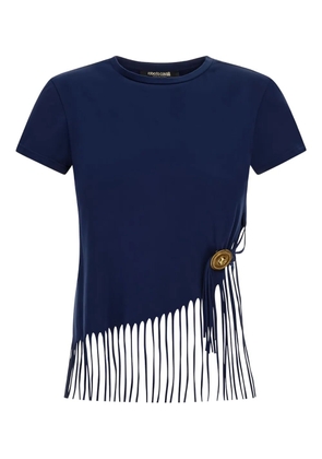 Roberto Cavalli fringe-detail button T-shirt - Blue