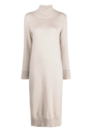 Eleventy funnel-neck knitted midi dress - Neutrals