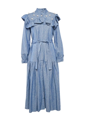 Poca & Poca pearl-embellished ruffled maxi dress - Blue