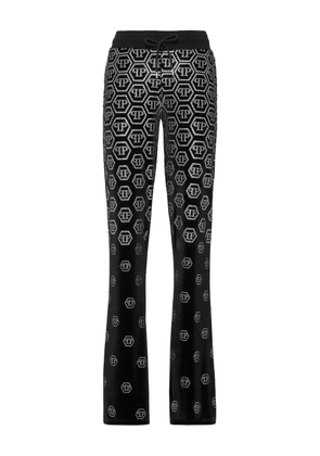 Philipp Plein monogram-embellished velvet trousers - Black