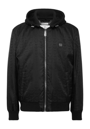 Philipp Plein logo-pattern hooded bomber jacket - Black