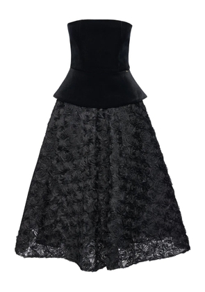 NISSA petal-layered velvet midi dress - Black