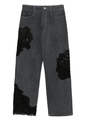Collina Strada lace panels straight-leg jeans - Grey