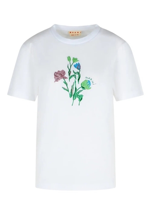 Marni floral-embroidered crewneck T-shirt - White