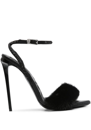 Philipp Plein crystal-embellished fur sandals - Black