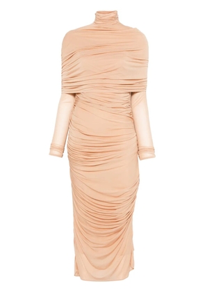 Mugler ruched sheer midi dress - Neutrals