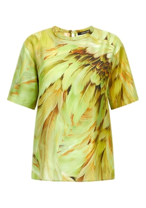 Roberto Cavalli feather-print silk T-shirt - Green