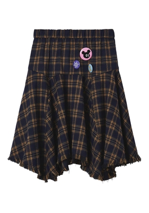 Mini Cream frayed plaid mini skirt - Blue