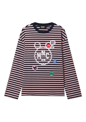 Mini Cream striped appliqué T-shirt - Pink