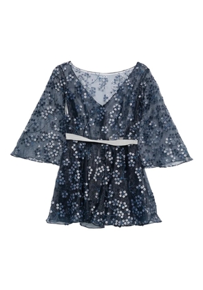 Gemy Maalouf floral-embroidered bell-sleeve top - Blue