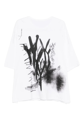 Y's print cotton T-shirt - White