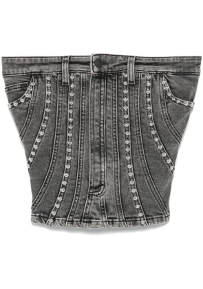 Mugler spiral denim studded bustier - Black