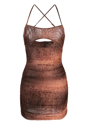 MISBHV letter-print ruched mini dress - Brown