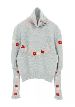 CHANEL Pre-Owned 1986-1988 floral-intarsia turtleneck sweater - Blue