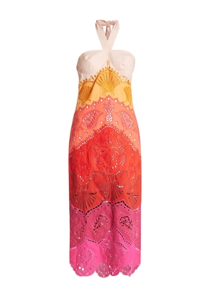 FARM Rio embroidery-eyelet halter-neck midi dress - Neutrals