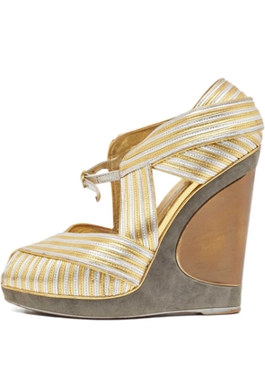 Saint Laurent Pre-Owned striped metallic wedge sandals - Gold