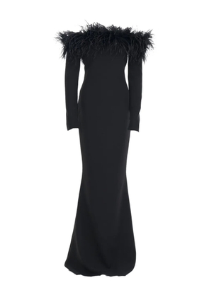 Ana Radu off-shoulder feather-trim gown - Black