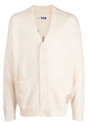 izzue slogan-print fine-knit cardigan - Neutrals