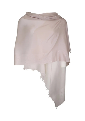 Kinross Cashmere Cameo Ombre fringed embellished scarf - Neutrals