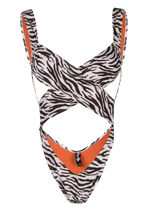 Reina Olga leopard-print crossover one-piece - Neutrals