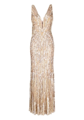 Jenny Packham Raquel crystal-embellished V-neck dress - Silver