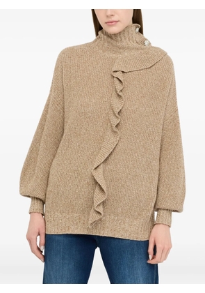 LIU JO high-neck ruffle-detail sweater - Brown