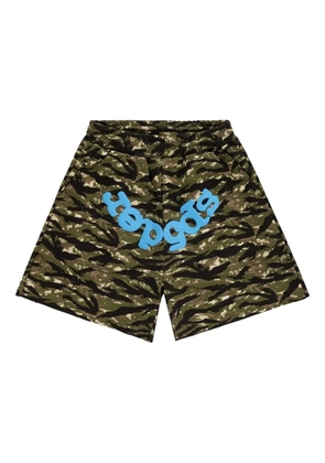 SP5DER tiger camo logo track shorts - Black