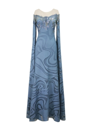 Gemy Maalouf cape-sleeve floor-length gown - Blue