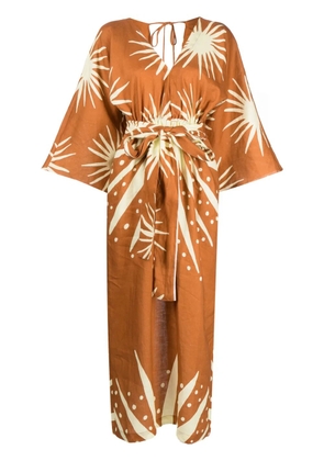 Cala de la Cruz graphic-print linen dress - Brown