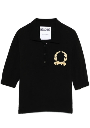 Moschino motif-embroidered polo top - Black