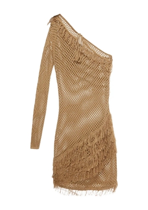 Tularosa Peek A Boo crochet fringed mini dress - Brown