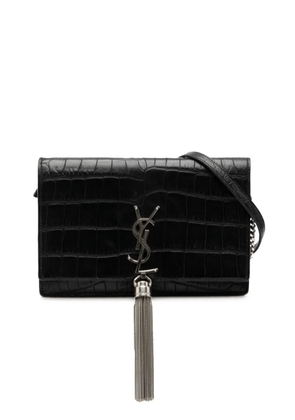 Saint Laurent Pre-Owned 2016 Croc Embossed Leather Monogram Kate Tassel Wallet on Chain crossbody bag - Black