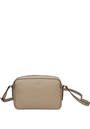 BOSS grained-leather logo-plaque cross body bag - Neutrals