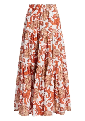 La DoubleJ floral-print tiered skirt - White