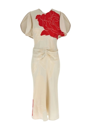 Victoria Beckham gathered-waist printed midi dress - Neutrals