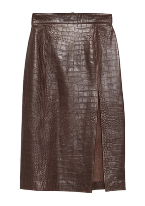 AMIRI crocodile-effect leather midi skirt - Brown