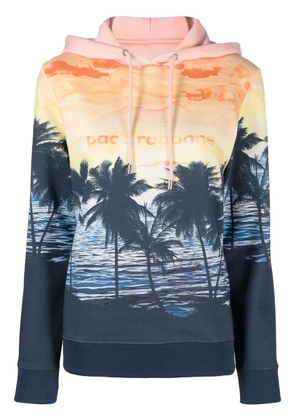 Rabanne sunset-print logo hoodie - Blue