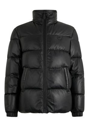 Philipp Plein logo-patch leather puffer jacket - Black
