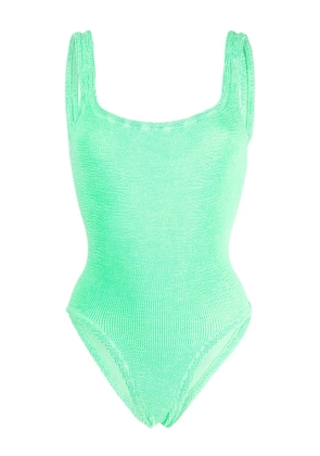 Hunza G square-neck crinkled-finish swimsuit - Green