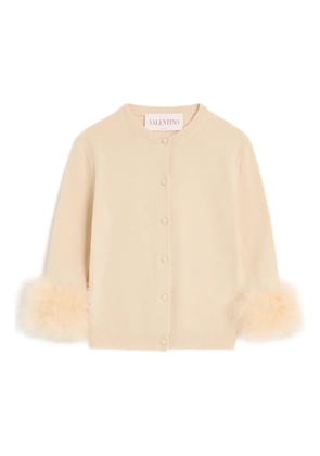 Valentino Garavani feather-cuff cardigan - Neutrals