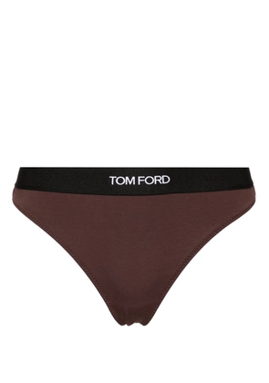 TOM FORD logo-jacquard thong - Brown