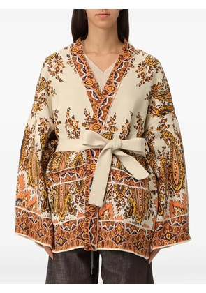 ETRO paisley-patterned belted cardigan - Neutrals