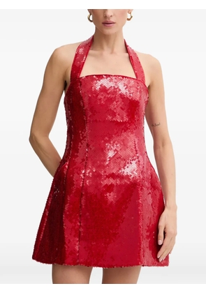 Bardot sequin-embellished halterneck mini dress - Red