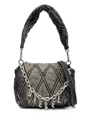 Diesel small logo-charm quilted denim bag - Black
