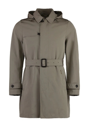 Moorer removable-hood belted trench coat - Grey