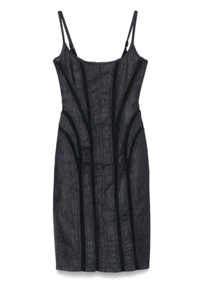 Mugler mesh-panel denim midi dress - Blue